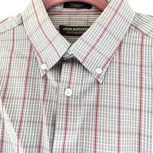 John Bartlett men's plaid button up shirt gray/burgundy